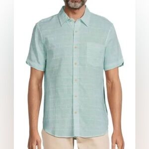 NWT Ben Sherman linen blend short sleeve button down shirt mint S